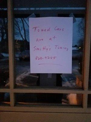 After not being able to find our cars, this is how we found out we were got towed. Taken 2.9.17, the morning after we were towed.