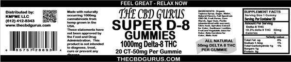 DETA 8 GUMMIES
1000mg DELTA 8 THC
20 COUNT   50mg PER GUMMIE