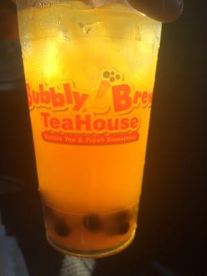 Passion Fruit Tea (Green Tea Base) With Passion Fruit Boba & Tapioca