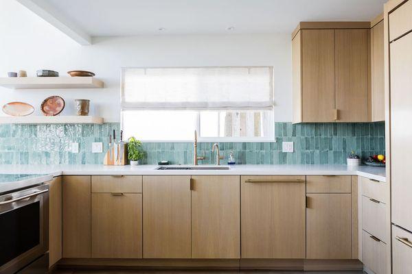 Modern Roman Shade in remodeled kitchen.