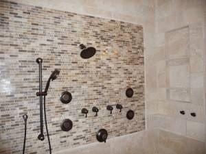 Bathroom - Shower Stall with Mosaic Tile Wall and Wall Niche