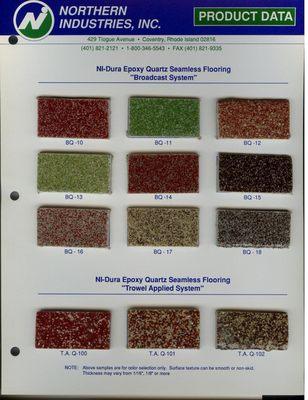 NI Dura Broadcast Quartz Seamless Flooring Color Chart.