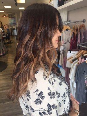 Warm gold & rose toned full balayage for Allie