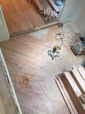 Flooring install in-progress.