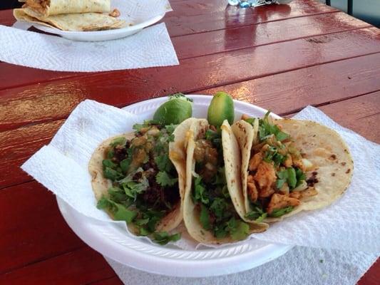 Left to right - Barbacoa, carnitas, & pollo Mexicano