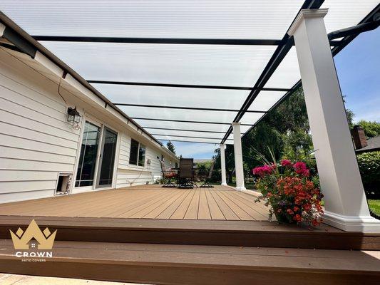 New Timber Deck & Black Shed & Light White Panels & Decorative Columns- Side View