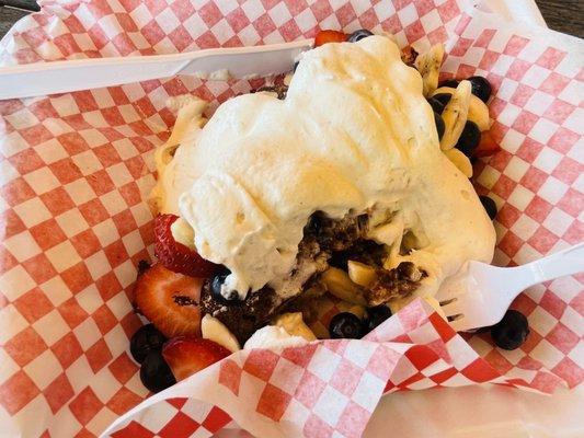 French toast with handmade whipped cream and  fruits