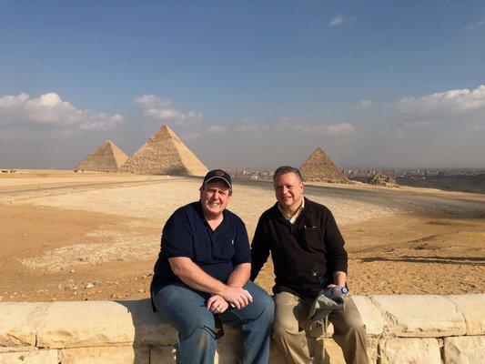 Largay Travel clients taking a break to enjoy the view on their trip to Egypt to see the pyramids.