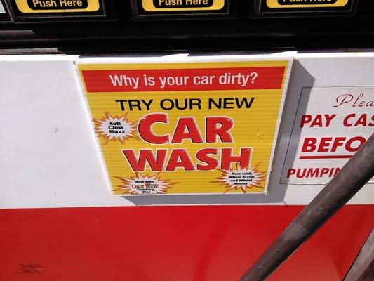 Reduced gas price if you buy a car wash and fill up your tank.