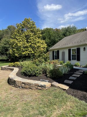 Garden wall, pathway to new from walkway