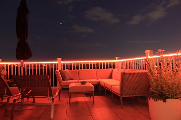 Custom color changing rope lighting on this Jersey City Rooftop Deck