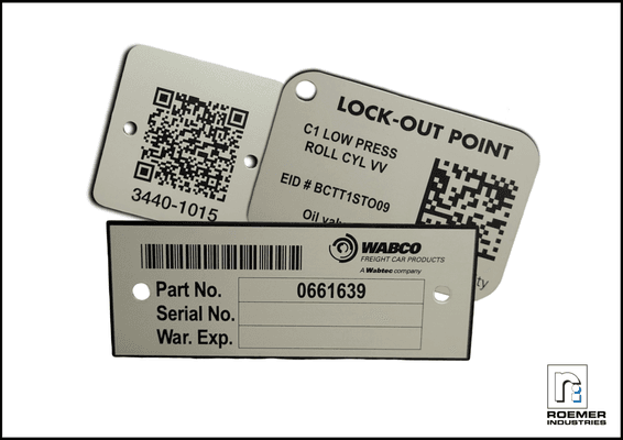 Metalphoto® aluminum tags with barcodes and QR codes for easy product maintenance.