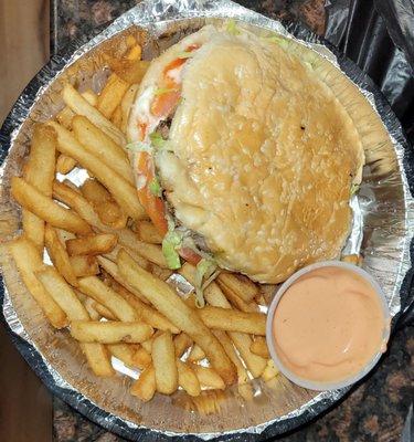 Burger and fries. Very good!