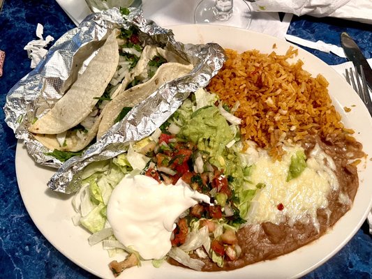 Tacos, rice and beans