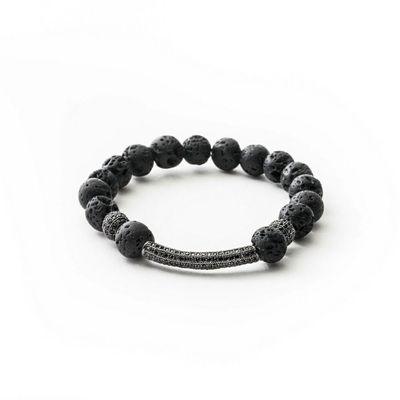 Lava Beaded Bracelet with a pave charm.