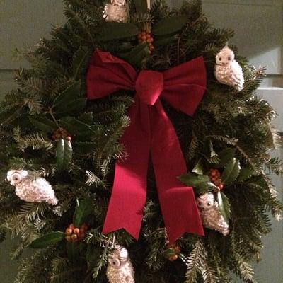 Wreath and owls. $5 for Fraser fir w bow.