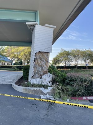 The bus that crashed into this pillar was fully loaded with passengers