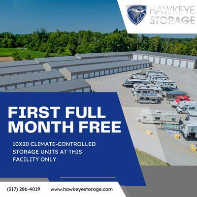 Secure your FIRST full month FREE on our 10x20 climate-controlled storage units, available only at our 200 South facility in Danville.