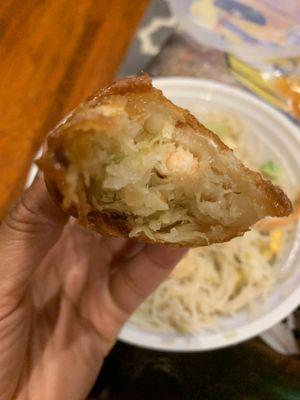 Inside shrimp eggroll