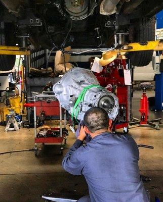 Matias replacing the transmission on a Ram 3500 Tradesman.