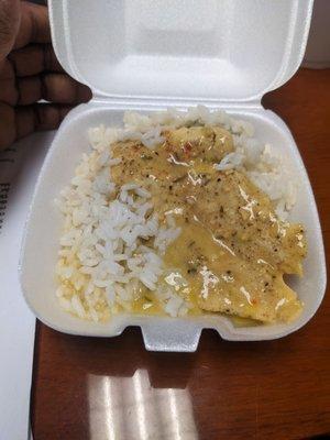 The $9.00 rice and little piece of lemon pepper chicken. Guess she charged for the container as well