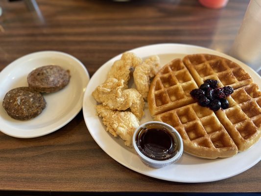 Chicken and waffles and side of sausage