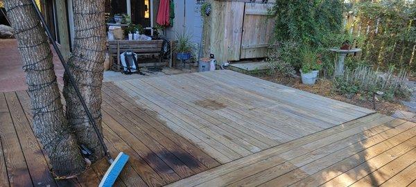 Cleaned an  stained deck