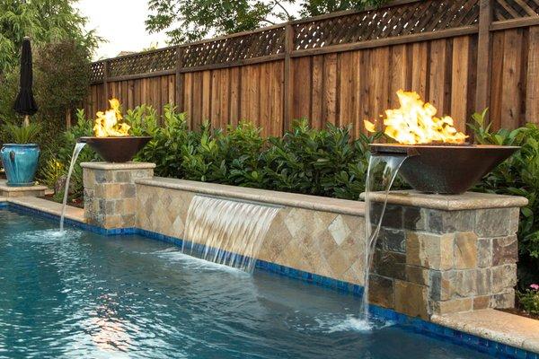 Waterfall and fire feature