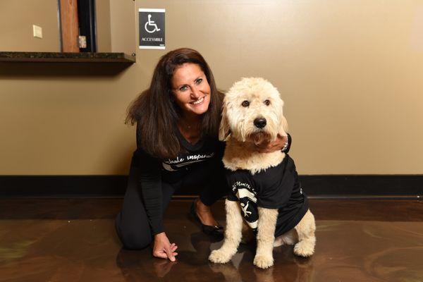 Dr. Miriam and Charlie our office therapy dog, ready to help patients get out of pain and get back to their lives!