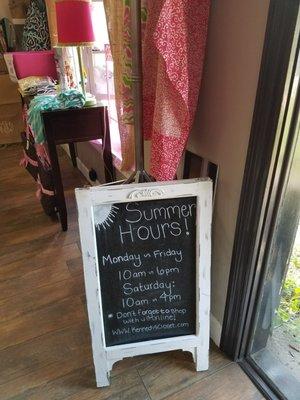 Summer Hours: Monday - Friday 10am to 6pm Saturday 10am to 4pm