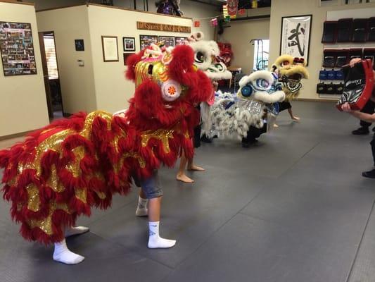 Hands on Lion Dancing for the party guests.