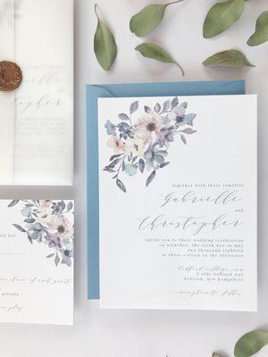 Dusty blue and lavender invitations