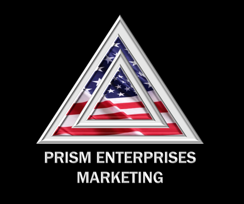 2 Silver Triangles with American Flag inside of triangles with Prism Enterprises Marketing under the triangles - logo