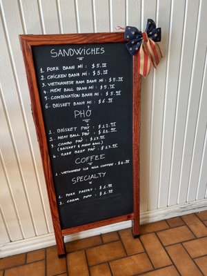 Menu as of Jan 2023