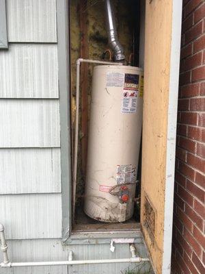 See review... this is evidence of the leaning water heater that management negligently failed to fix or replace for over 9 months!