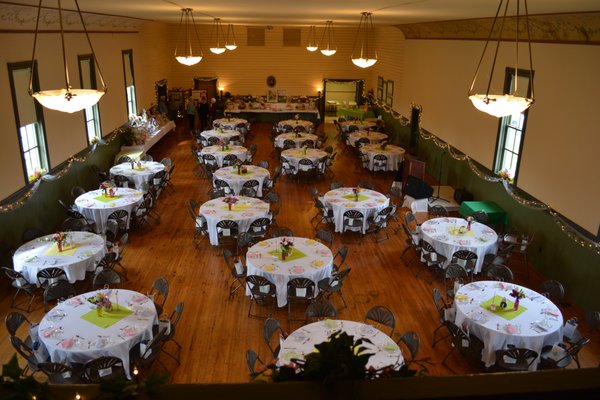 Here is The Floyd set up for the Spring Tea...20 tables with 8 settings each for capacity of 160 people.