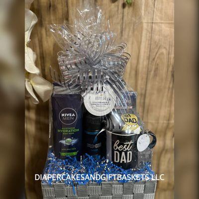 Nivea Men Body Wash, Axe body spray, mug, bottle opener, a pair of socks, Dove Men lotion