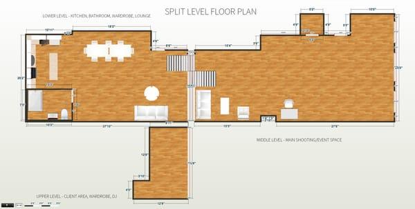 Split-level floor plan.