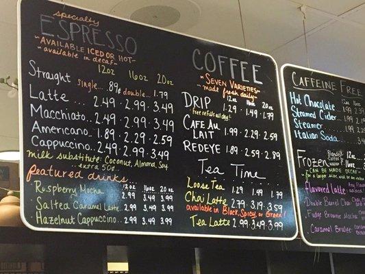 Just some of the coffee options