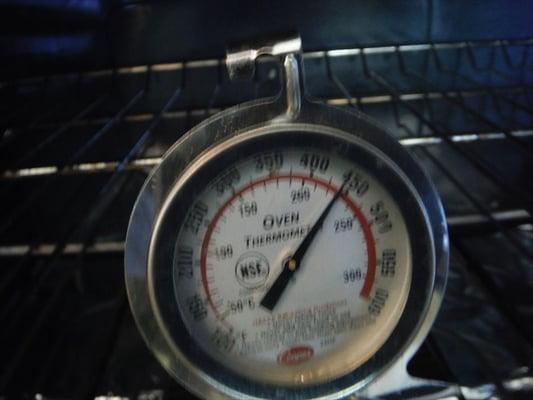 I test the ovens at 400 degrees and record the temp.  If the temp is off, I take photos of the dial and thermometer for the client.