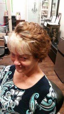 Mary has foils only in the front and touch up color on the sides and back hair is 50% gray