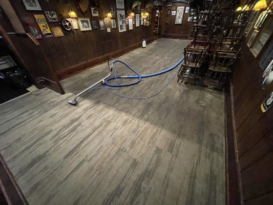 Extremely dirty steakhouse carpet, that cleaned up very well, thanks to our state of the art truck mount steam cleaning system.