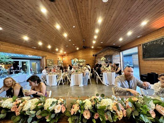 Reception hall with stone fireplace