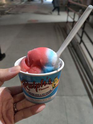 Rainbow water ice and cookies and cream creme ice (below)