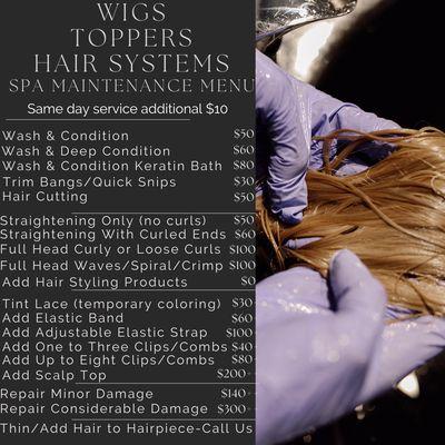 Maintenance for Wigs, Hair Toppers & Hair Systems. Cleaning & Repairs! Luxury Wigs Outlet 934 River Rd. Edgewater, NJ. BY APPOINTMENT ONLY.