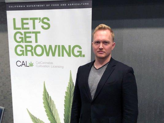 Managing Attorney Ian Daily at CDFA cannabis licensing event, 2018