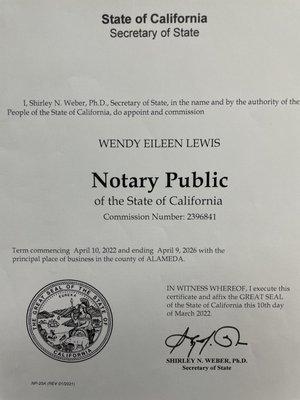 Wendy, is my daughter, she works 4 days a week and is a Notary Public