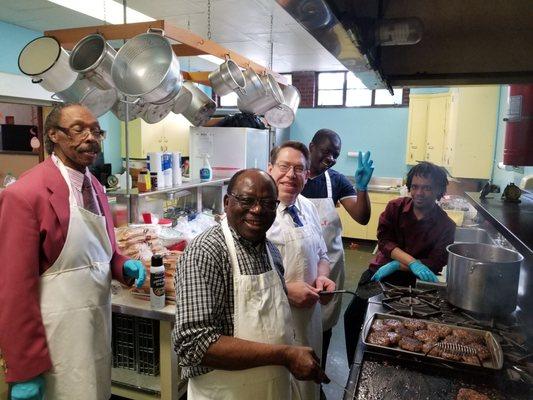 This church regularly hosts awesome community events and dinners. Here's a shot of some of the men at work.