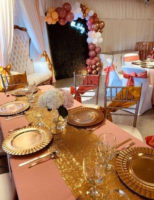 Coral and gold baby shower