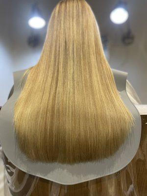 Long blond straight hairstyle